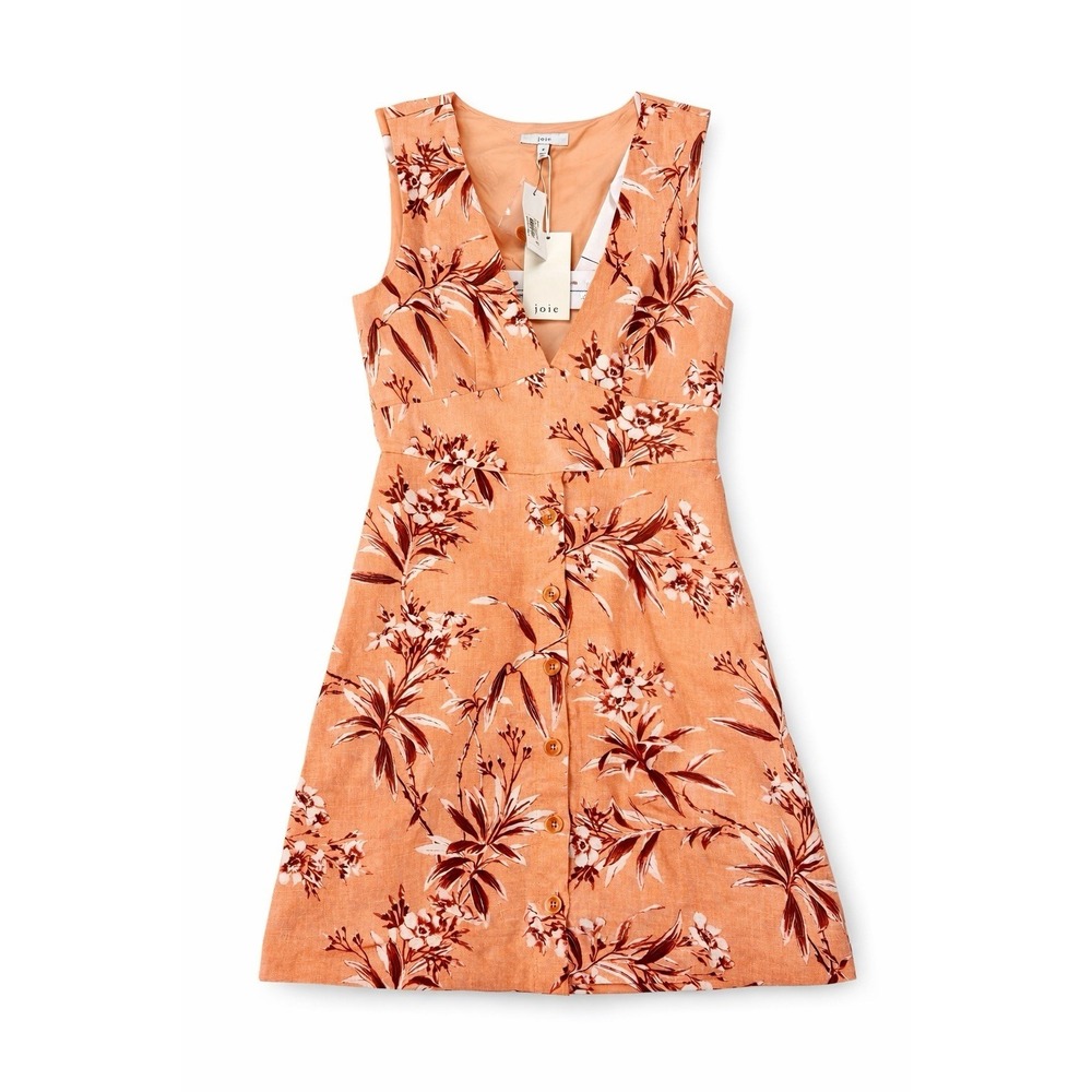 NWT Joie Ethleda Largo Dress M Coral Linen Floral Button Front Summer Boho Beach